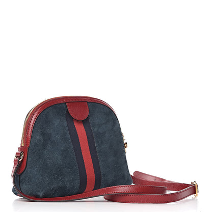 Gucci Suede Calfskin Web Small Ophidia Dome Shoulder Bag New Blue Romantic Cherry 3 of 11