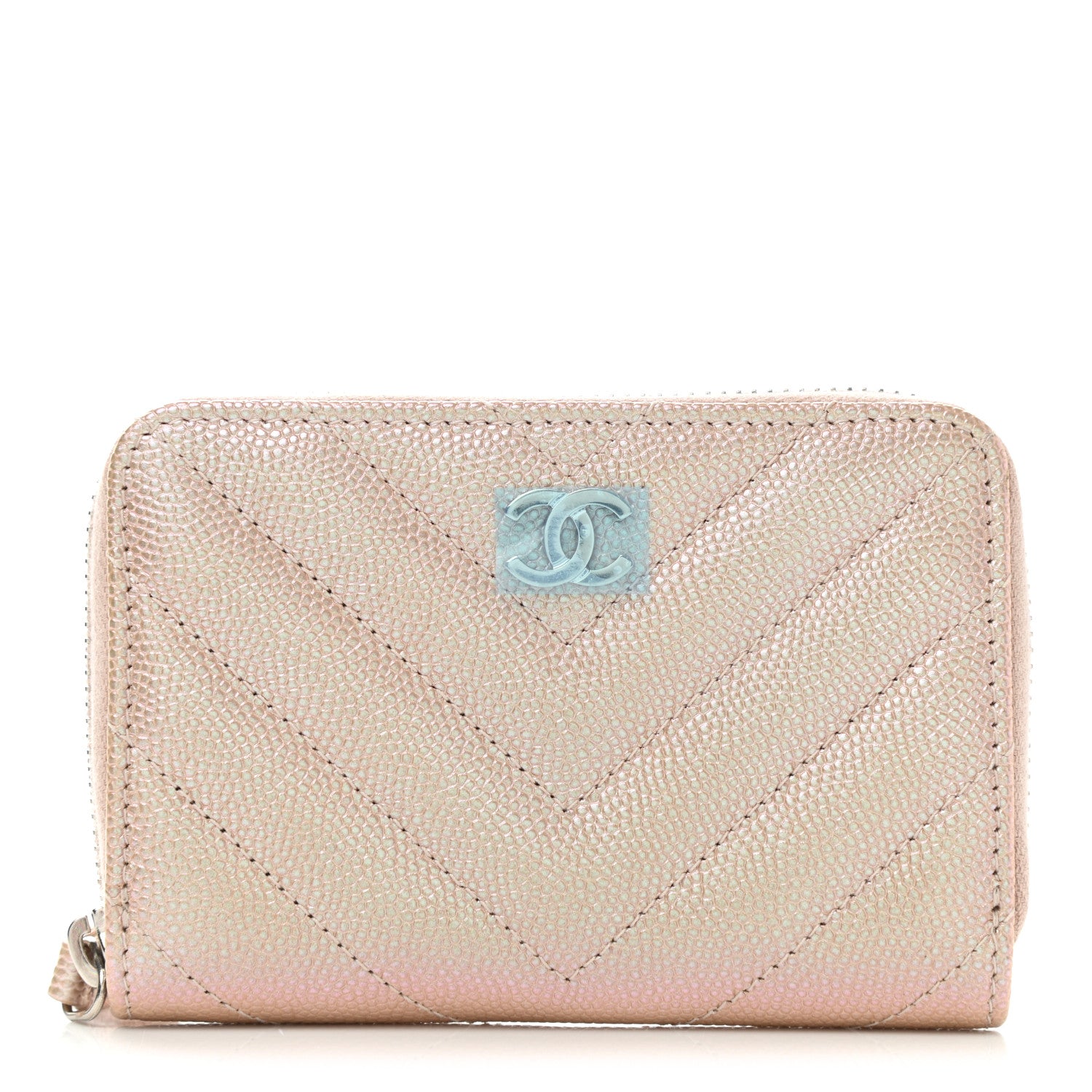 Chanel Metallic Caviar Chevron Quilted Zip Around Coin Purse Light Gold 1 of 8