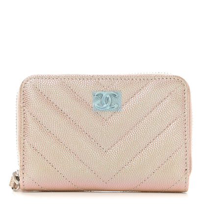 Chanel Metallic Caviar Chevron Quilted Zip Around Coin Purse Light Gold 1 of 8