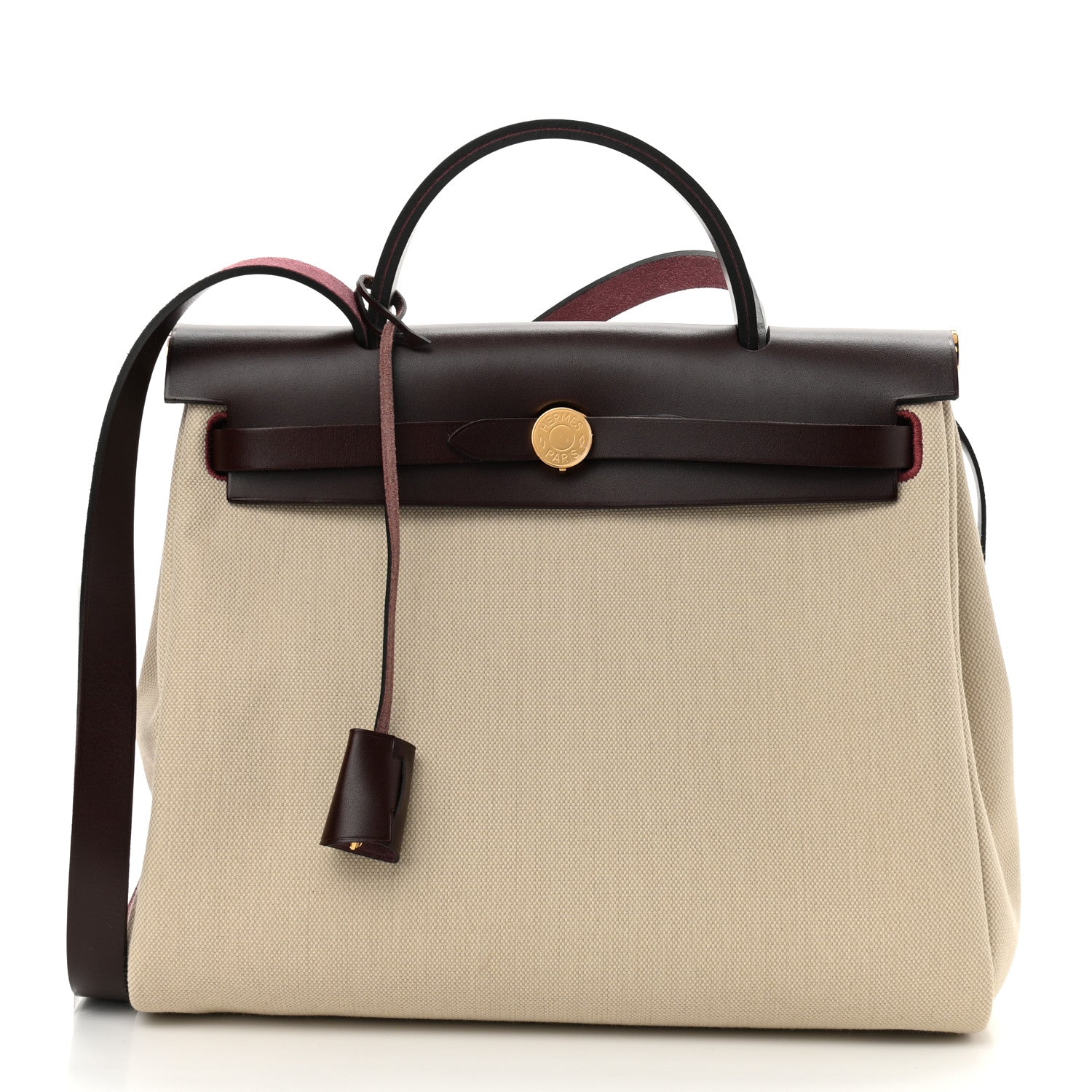 Hermes Military Toile Vache Hunter Herbag Zip Retourne 31 PM Beton Rouge Sellier 3 of 13