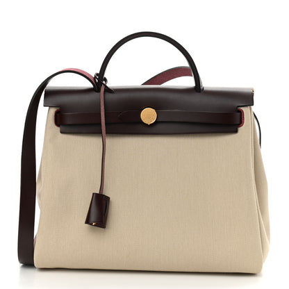 Hermes Military Toile Vache Hunter Herbag Zip Retourne 31 PM Beton Rouge Sellier 3 of 13