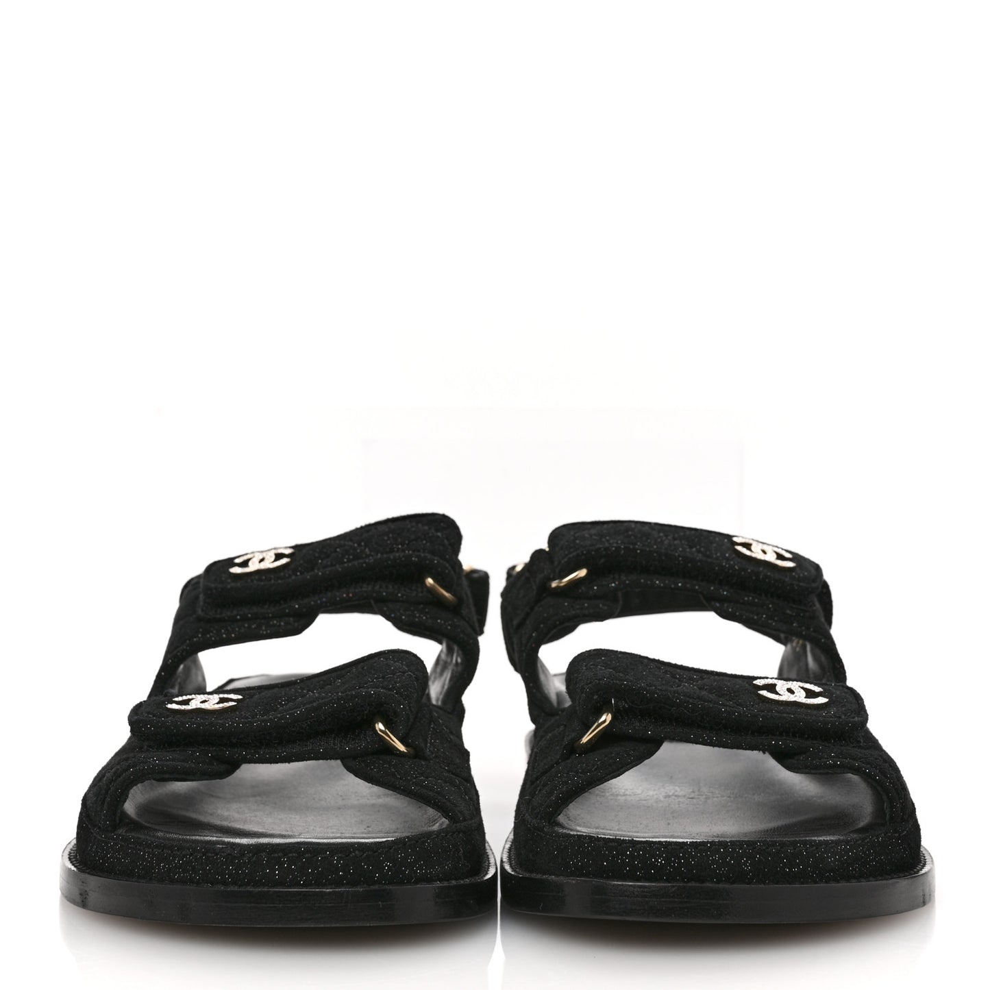 Suede Kidskin Glitter Crystal Velcro Dad Sandals 38 Black Silver