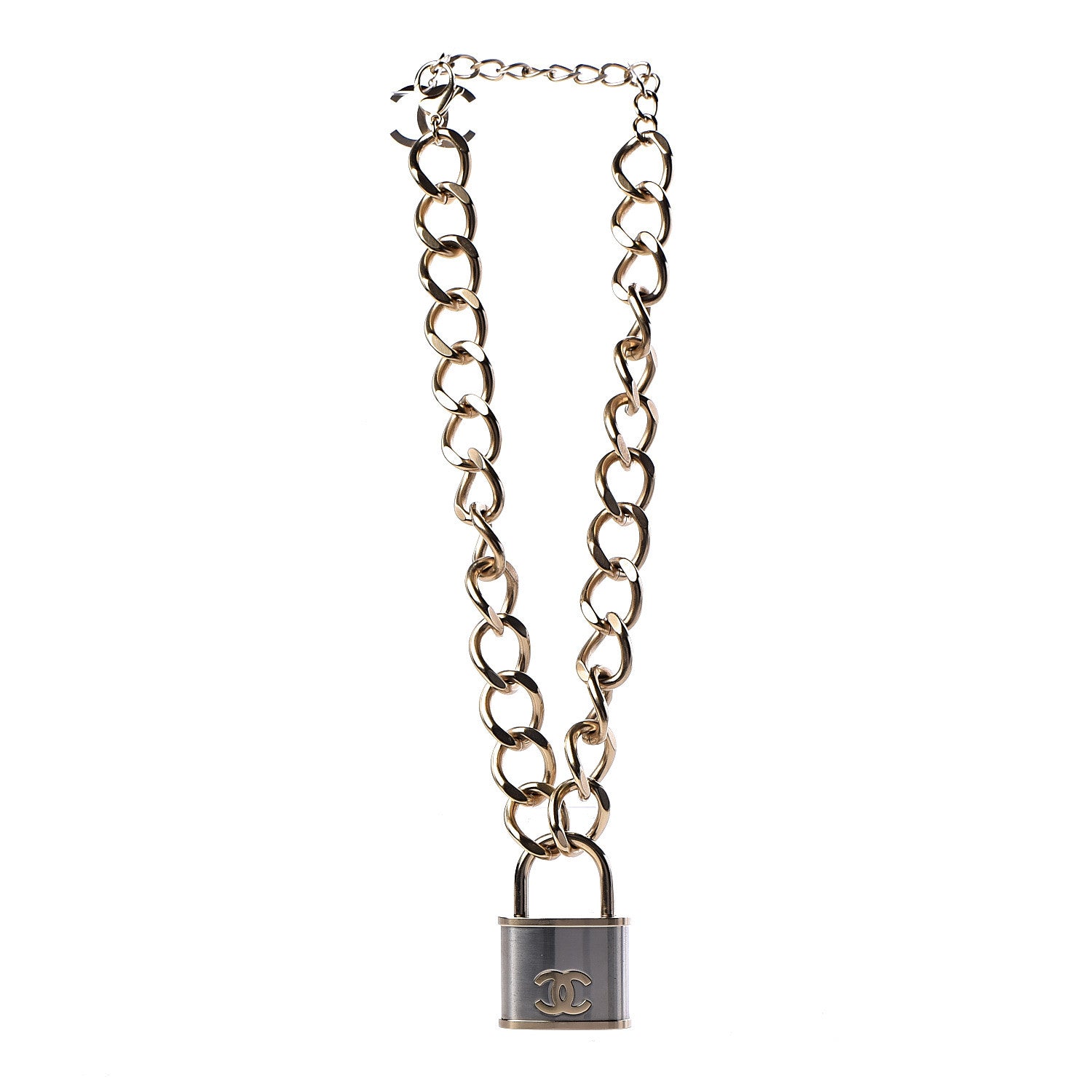Chanel CC Oversized Padlock Necklace Gold Silver 3 of 6