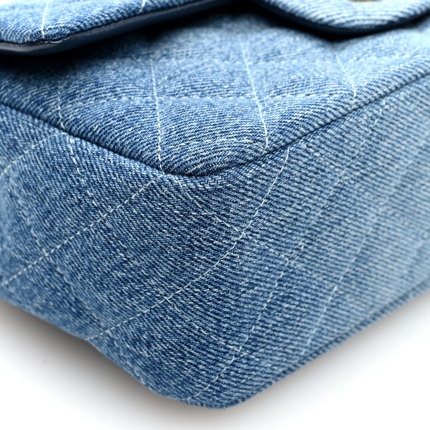 Washed Denim Quilted Mini Rectangular Flap Blue