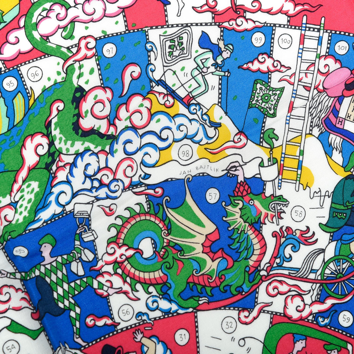 Hermes Cashmere Silk L'Epopee D'Hermes Shawl 140 White Rose Vif Bleu 6 of 7