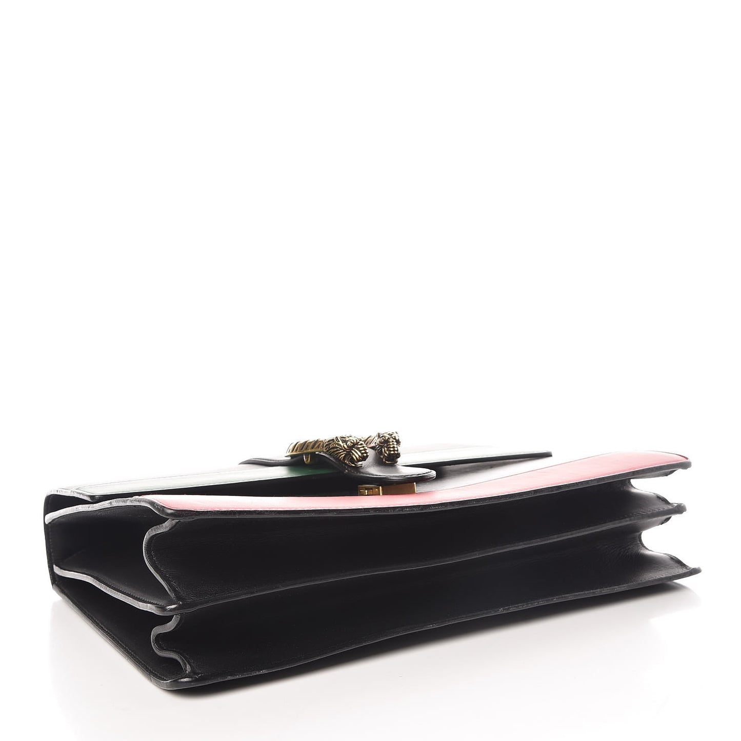 Calfskin Bamboo Web Large Dionysus Top Handle Bag Black Bright Evergreen Hibiscus Red
