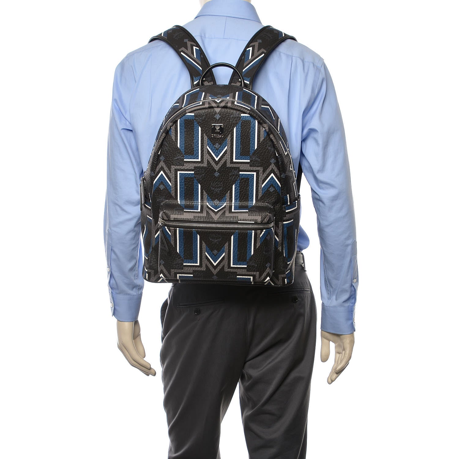 MCM Visetos Gunta Striped Printed Medium Stark Backpack Black 2 of 10