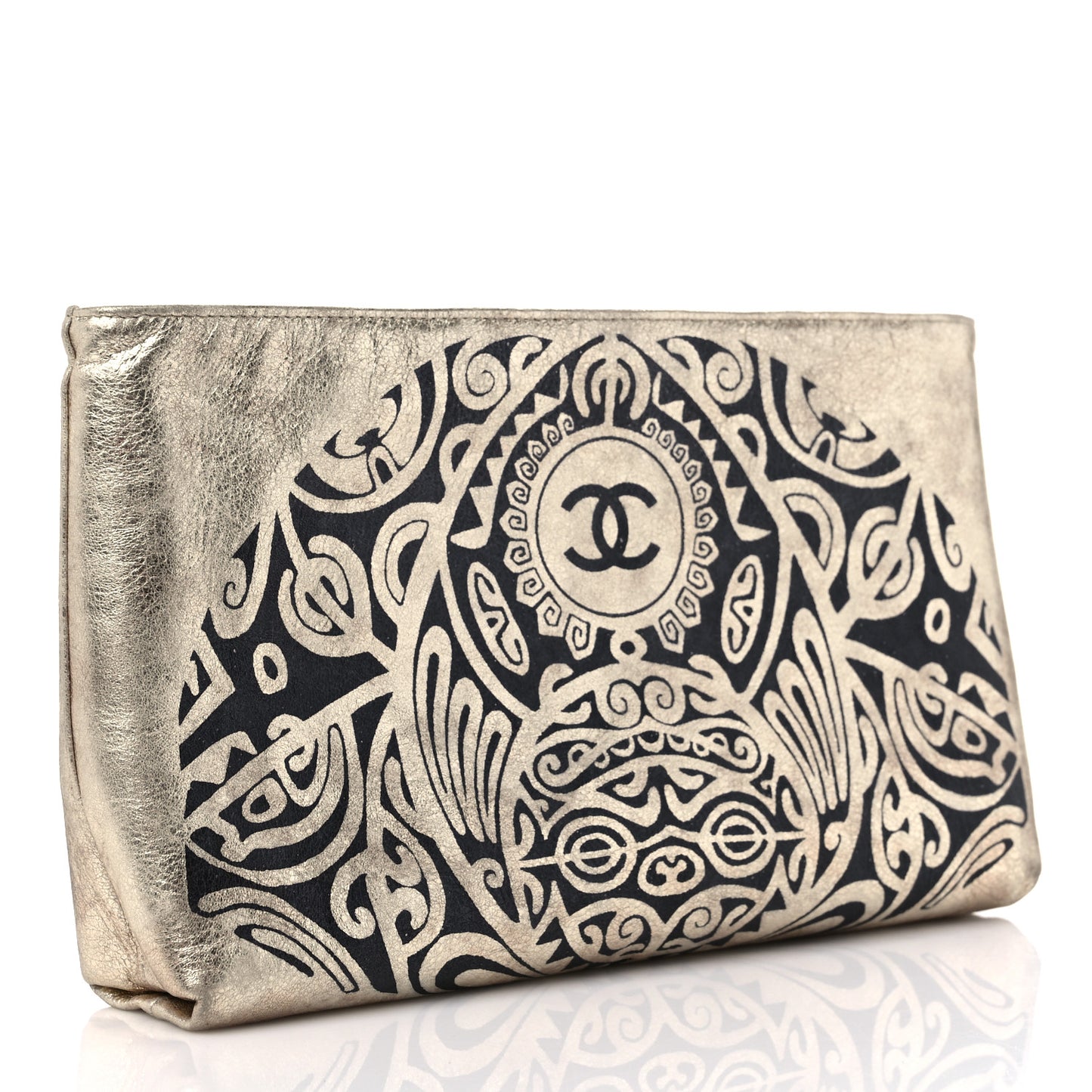 Metallic Lambskin Print Clutch Gold