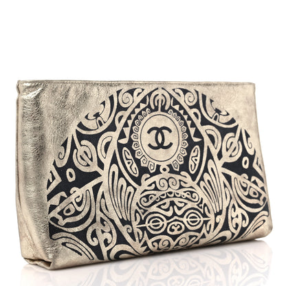 Chanel Metallic Lambskin Print Clutch Gold 3 of 10