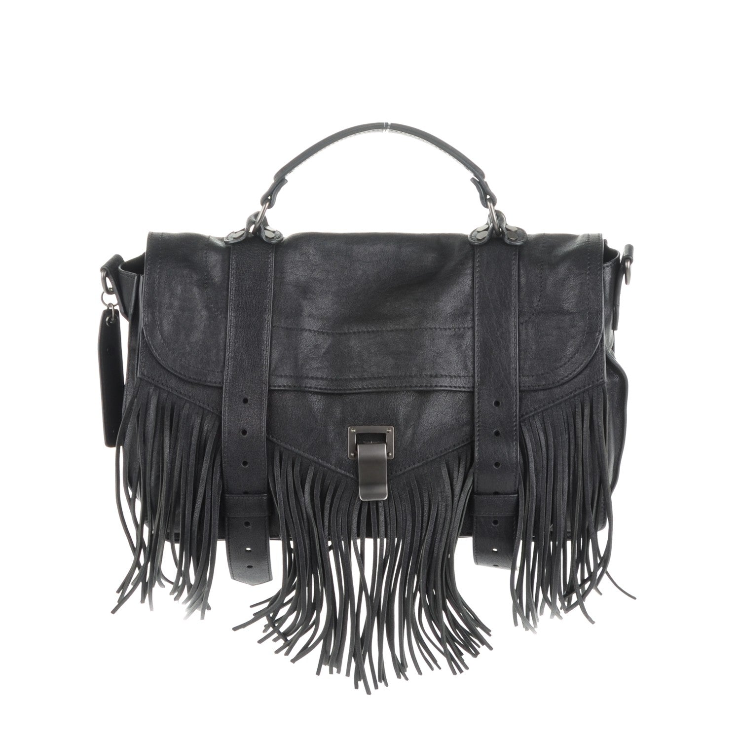 Proenza Schouler Lambskin Fringe Medium PS1 Satchel Black 1 of 7