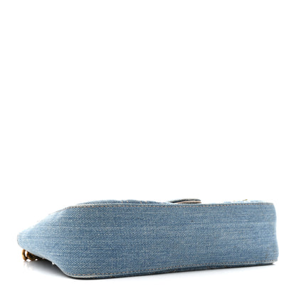 Gucci Denim Matelasse Floral Embroidered Mini GG Marmont Shoulder Bag Blue 4 of 15