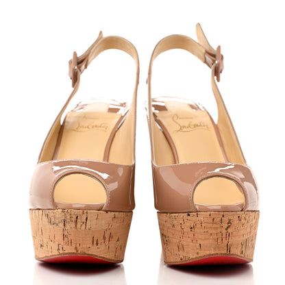 Christian Louboutin Patent Cork Une Plume Sling 120 Wedges 36 Nude 2 of 8