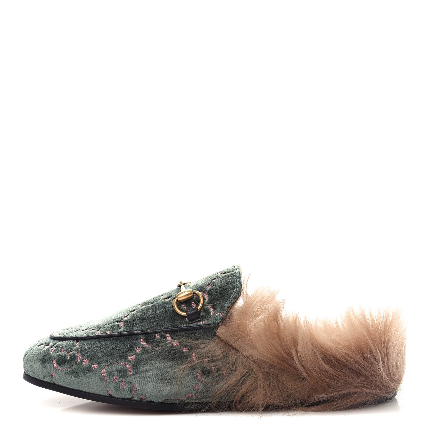 Gucci Velvet GG Monogram Fur Womens Princetown Slippers 35.5 Avio Dusty Pink 1 of 10