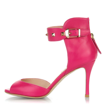 Valentino Garavani Calfskin Rockstud Ankle Strap Sandals 35.5 Pop Fuxia 1 of 7