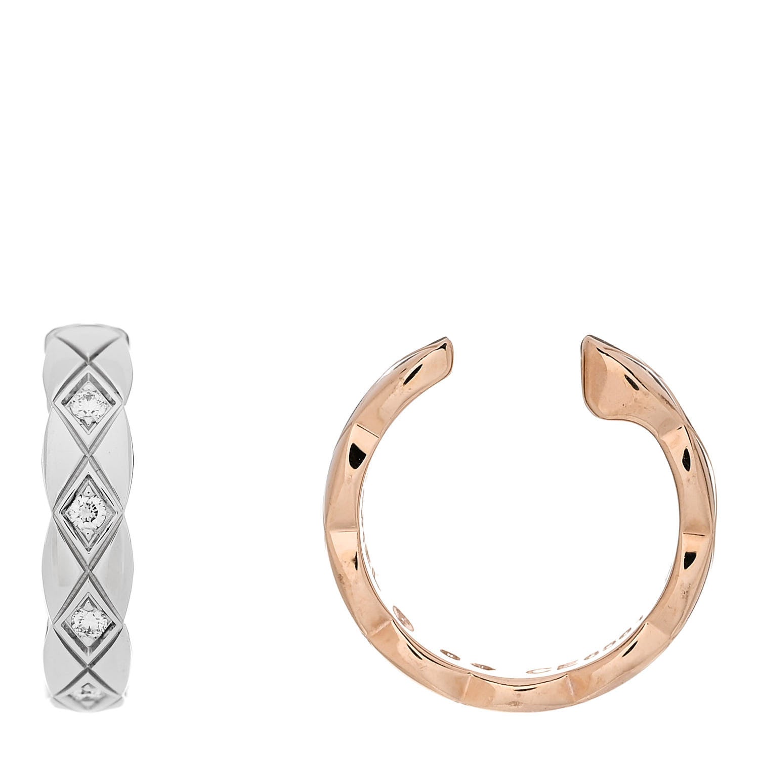 Chanel 18K Beige White Gold Diamond Coco Crush Ear Cuff Earrings 1 of 5