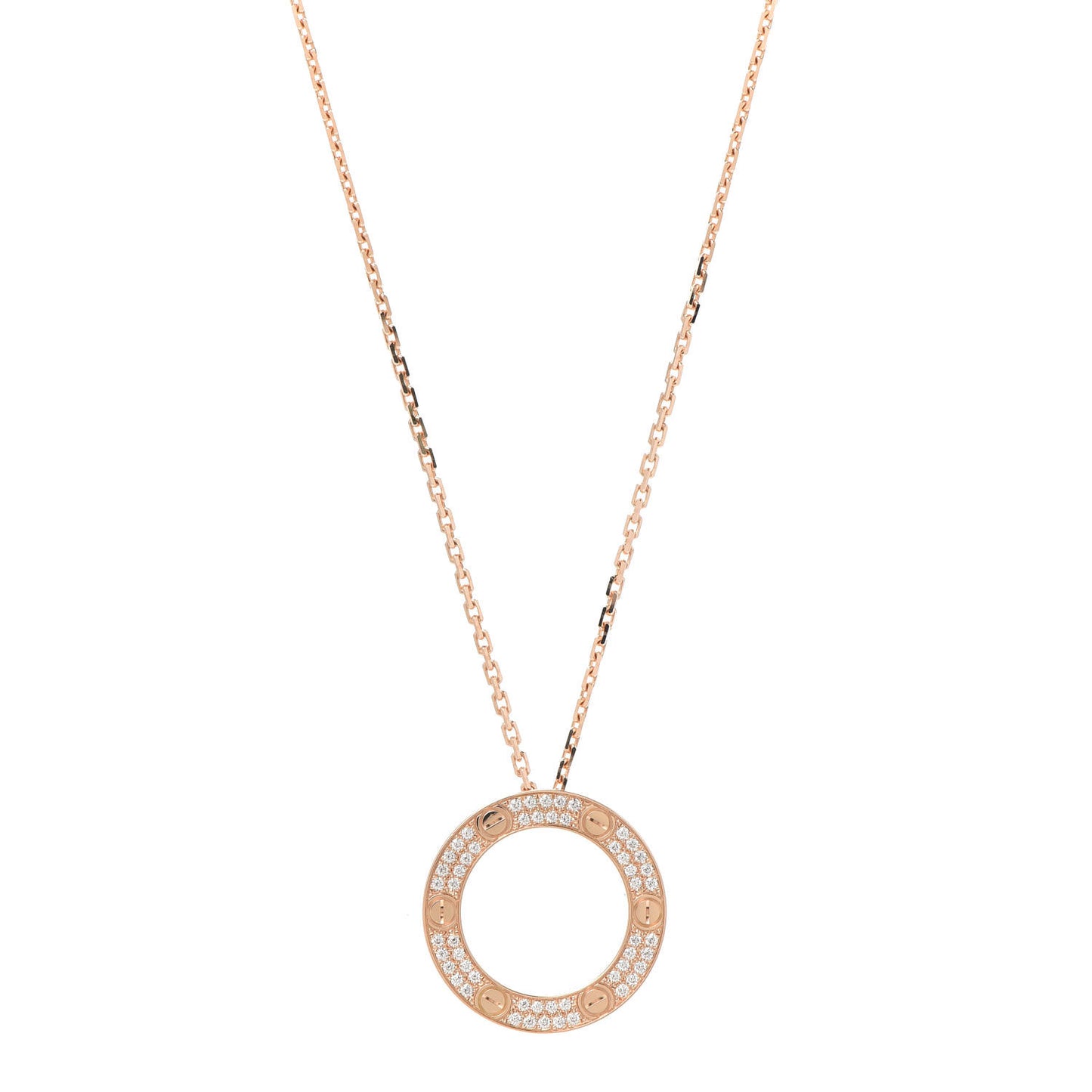 18K Pink Gold Diamond LOVE Paved Necklace
