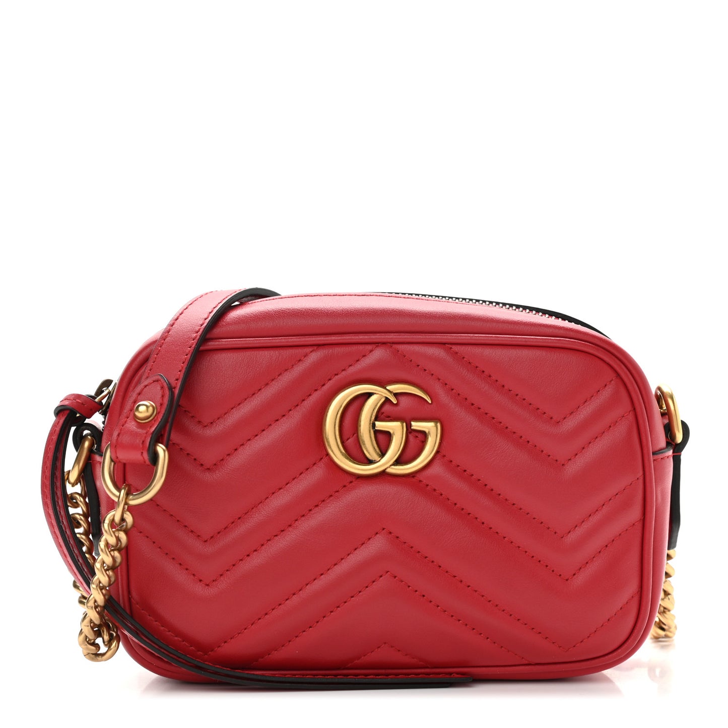 Calfskin Matelasse Mini GG Marmont Chain Shoulder Bag Hibiscus Red
