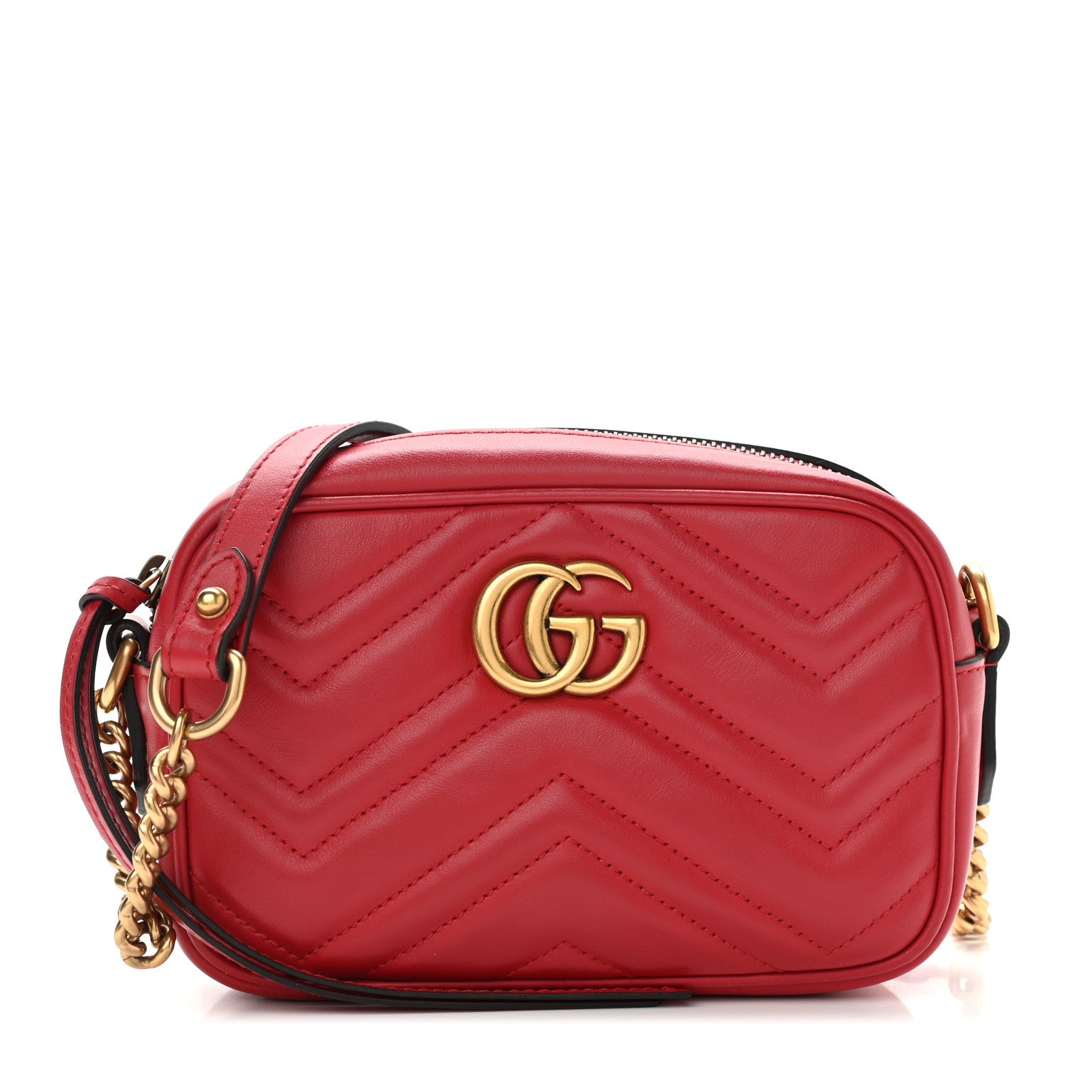 Gucci Calfskin Matelasse Mini GG Marmont Chain Shoulder Bag Hibiscus Red 1 of 10