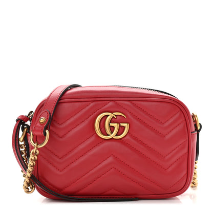Gucci Calfskin Matelasse Mini GG Marmont Chain Shoulder Bag Hibiscus Red 1 of 10