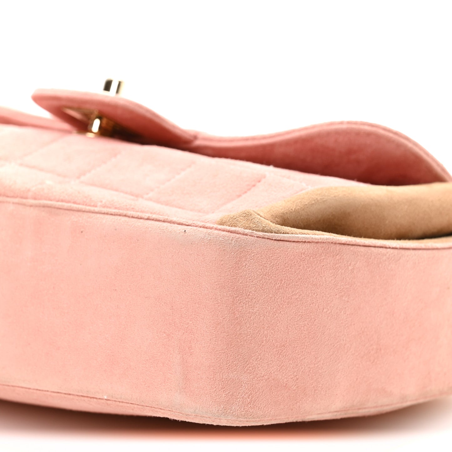 Suede Chocolate Bar Top Handle Flap Pink Beige