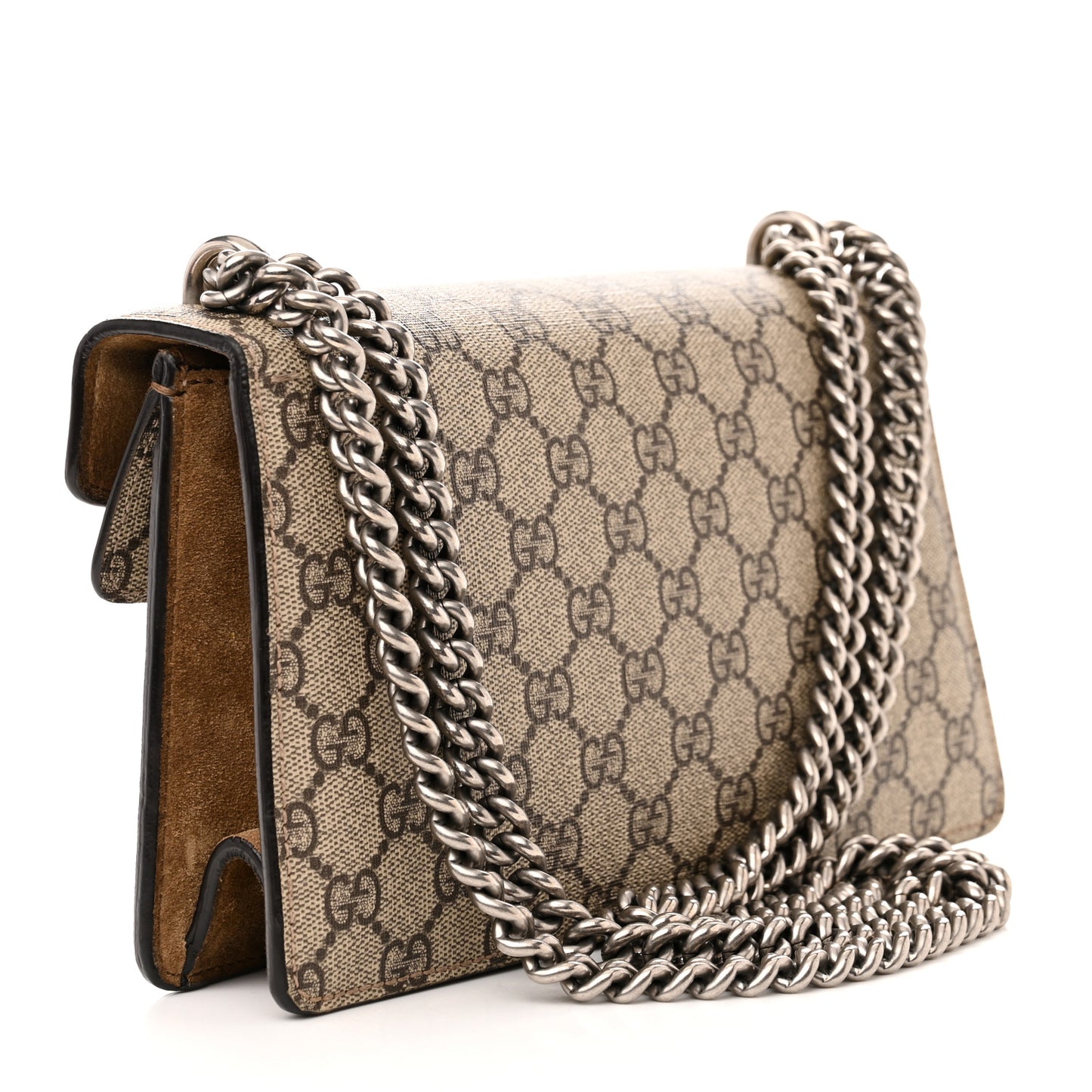 GG Supreme Monogram Suede Crystal Small Dionysus Shoulder Bag Beige Ebony Taupe