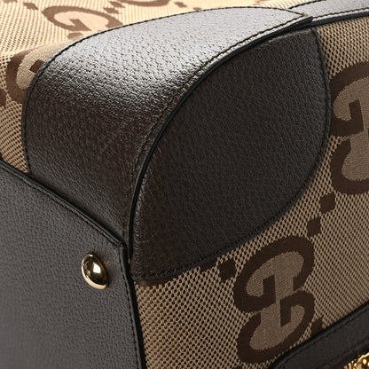 Gucci Monogram Jumbo GG Textured Dollar Calfskin Web Maxi Duffle Bag Camel Ebony 10 of 10