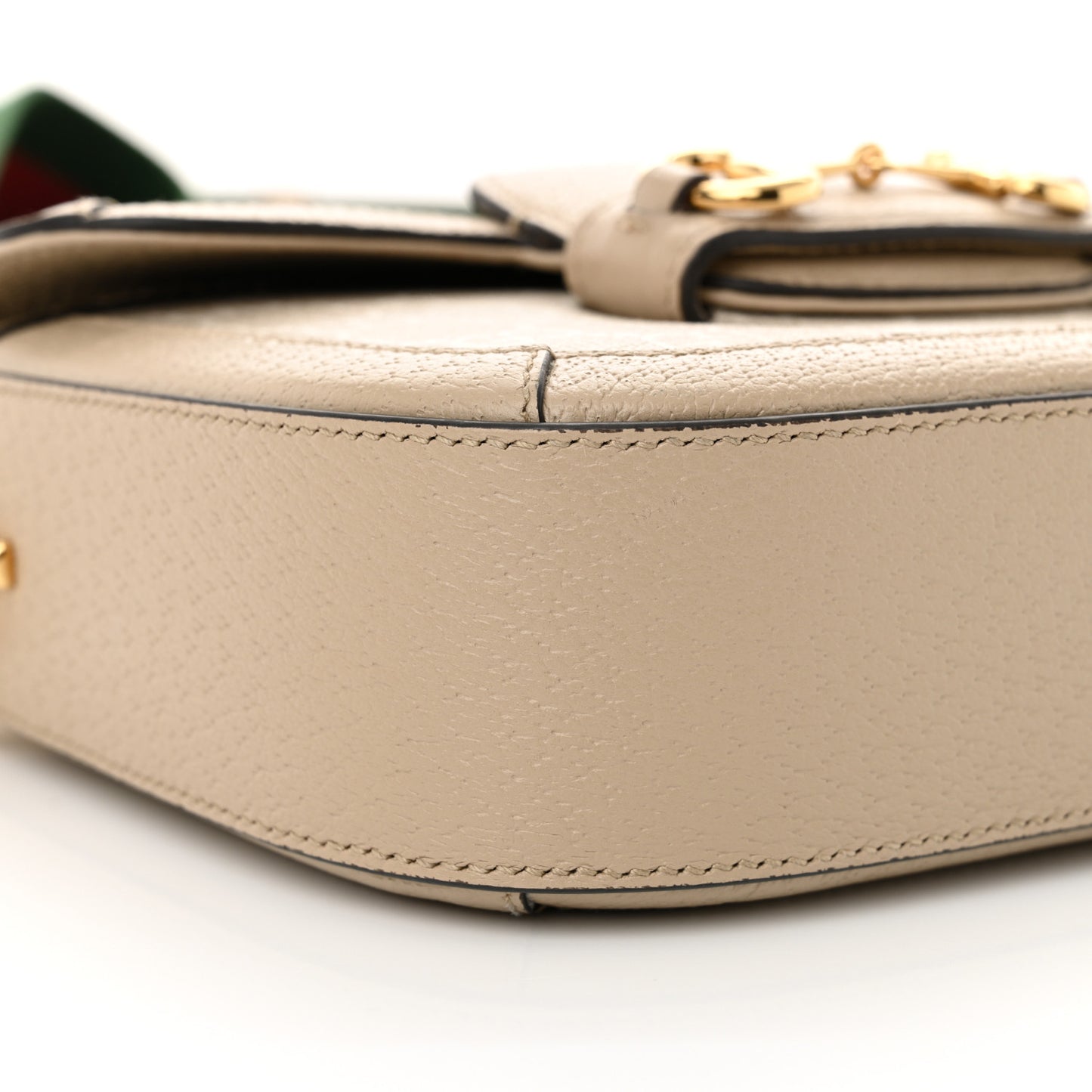 GG Supreme Monogram Textured Dollar Calfskin Web Mini Horsebit 1955 Shoulder Bag Beige Mystic White Oatmeal