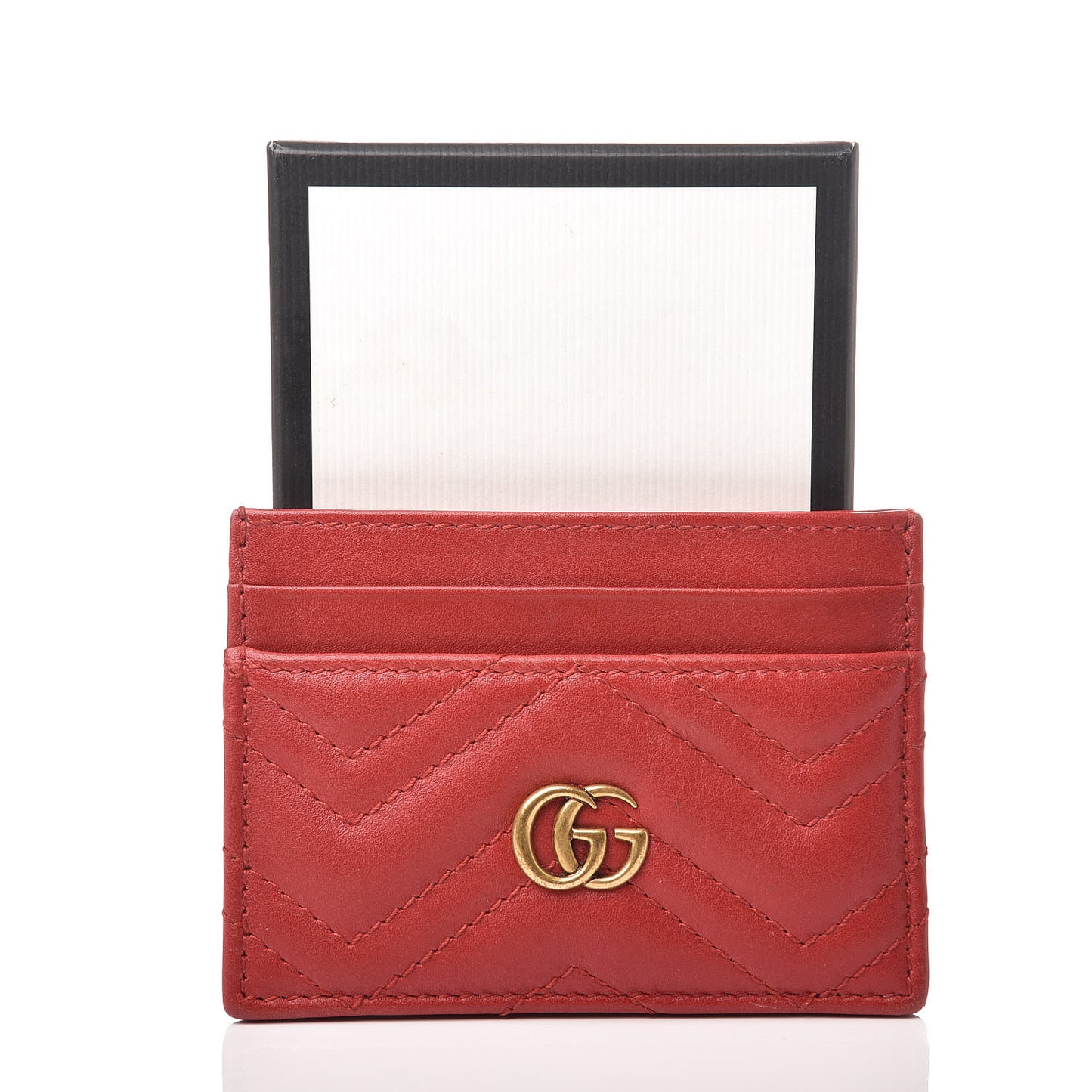 Calfskin Matelasse GG Marmont Card Holder Hibiscus Red