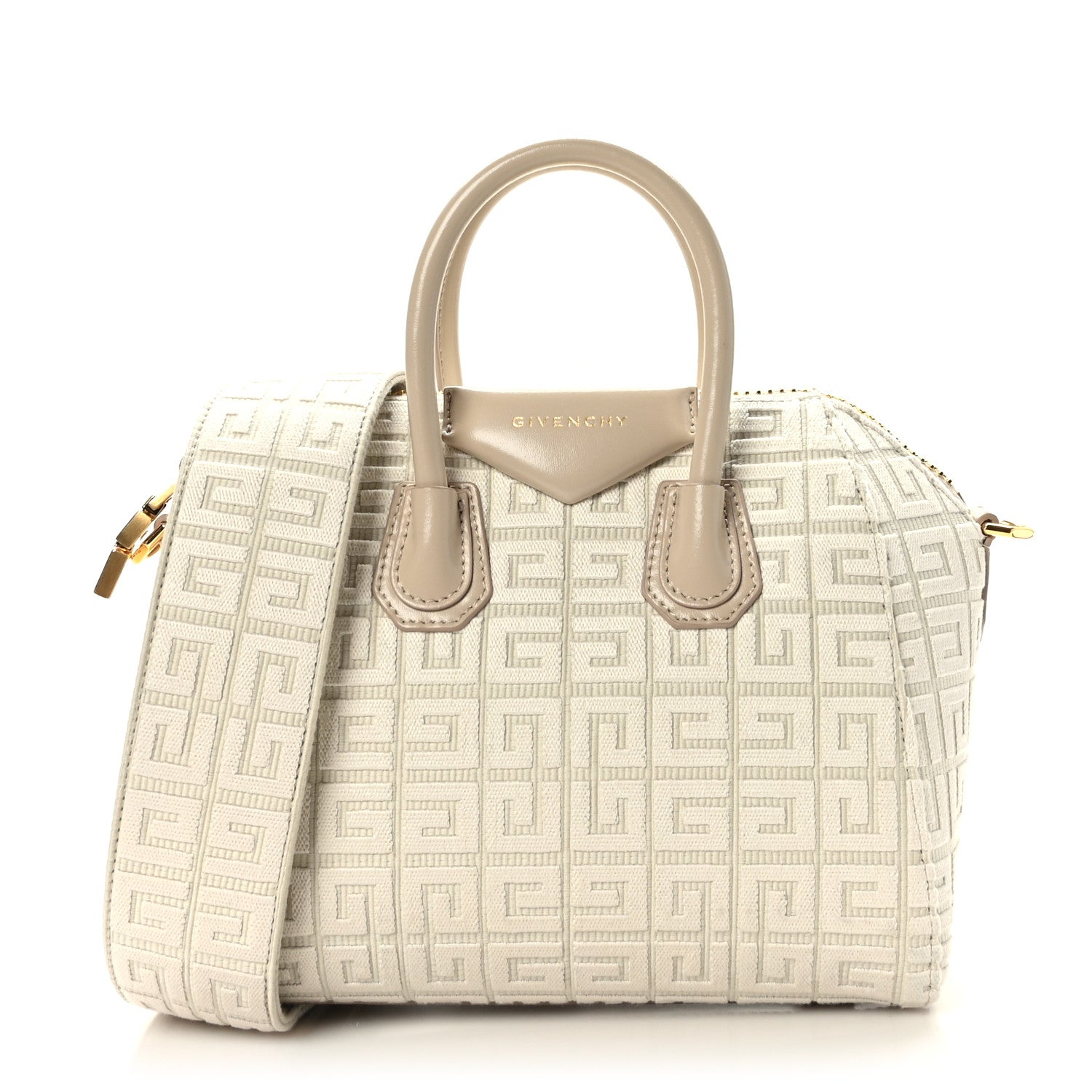 Givenchy Canvas Jacquard Embroidered Calfskin 4G Mini Antigona Natural Beige 1 of 9