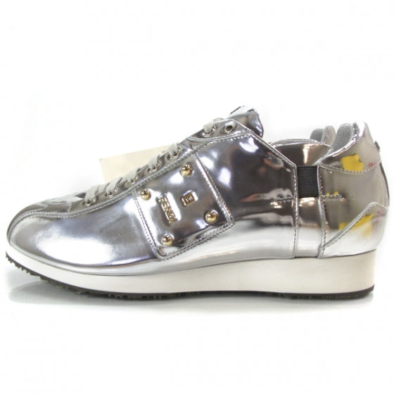Fendi Metallic Calfskin Sneakers 40 Argento 2 of 8