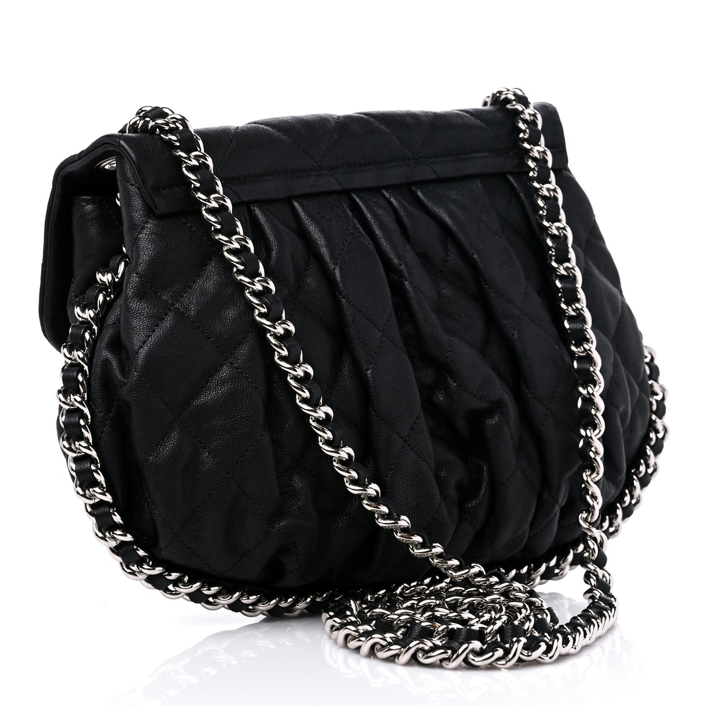 Washed Lambskin Quilted Medium Chain Around Messenger Black