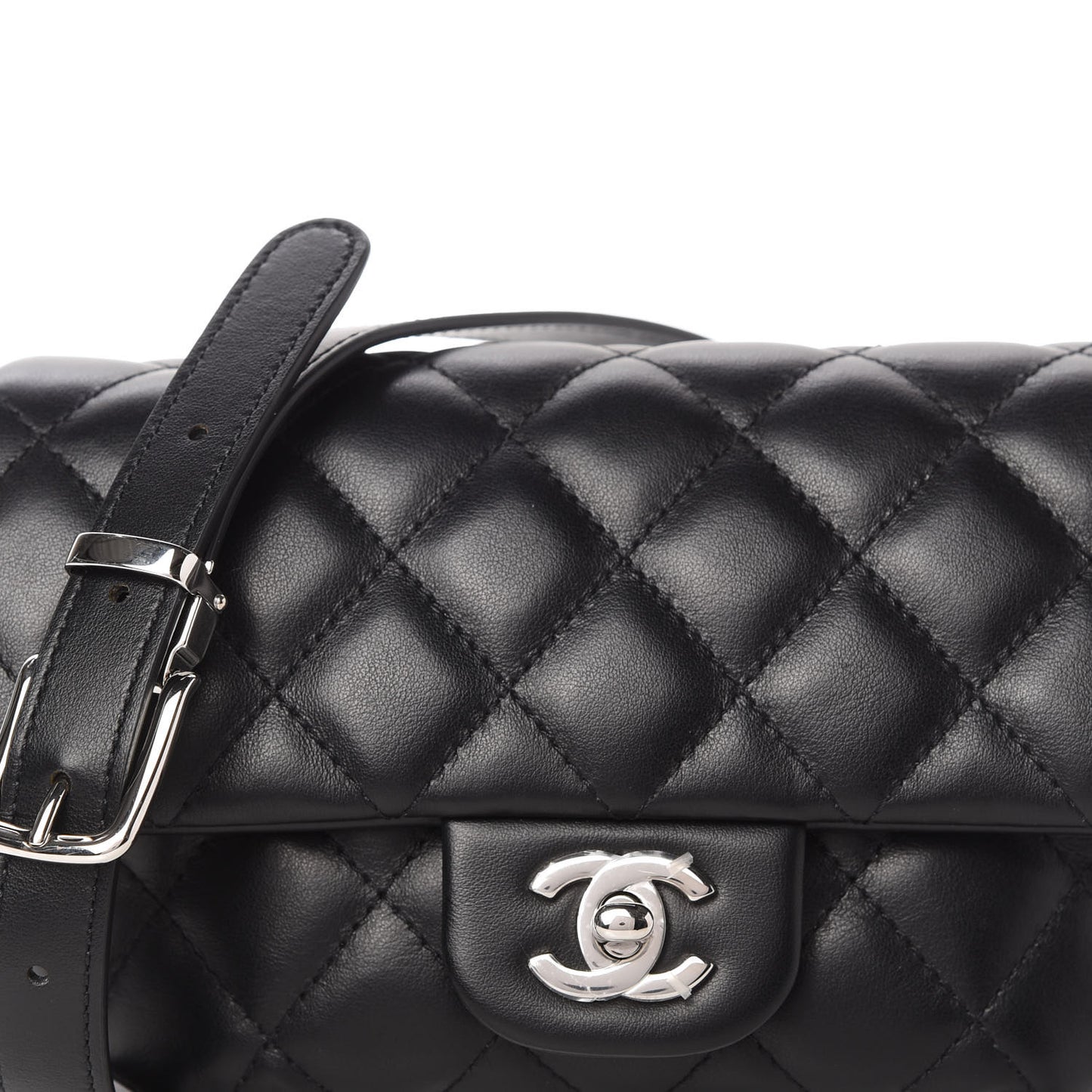 Calfskin Quilted CC Uniform Flap Belt Bag Black