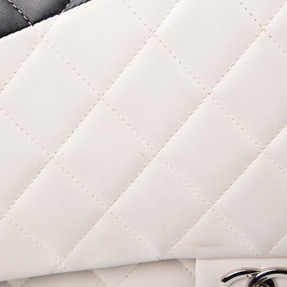 Chanel Lambskin Quilted Colorblock Jumbo Double Flap Black White Beige 10 of 19