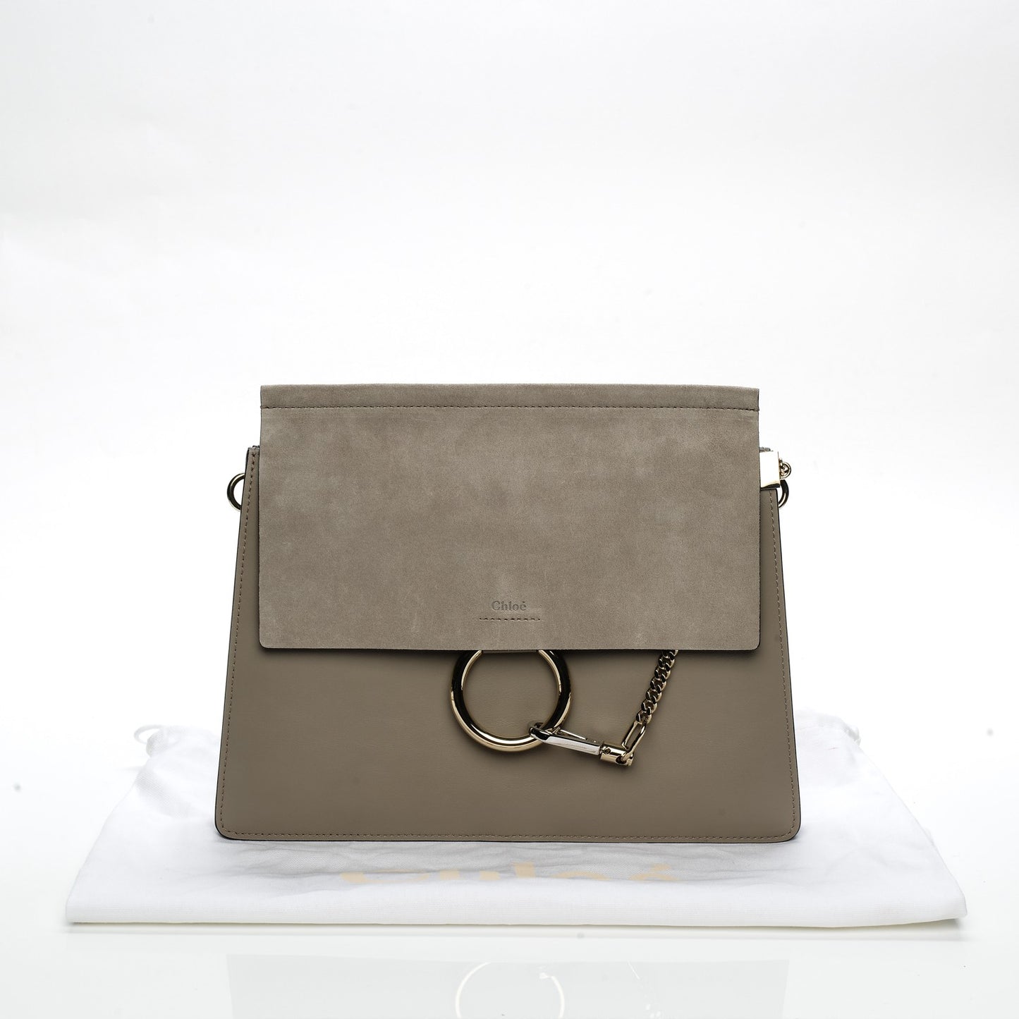 Calfskin Suede Medium Faye Shoulder Bag Motty Grey