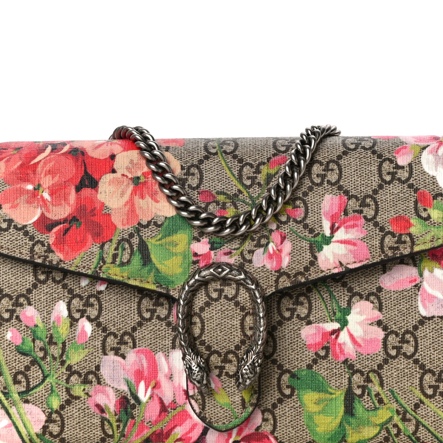 GG Supreme Monogram Blooms Mini Dionysus Chain Wallet Beige Multicolor Dry Rose