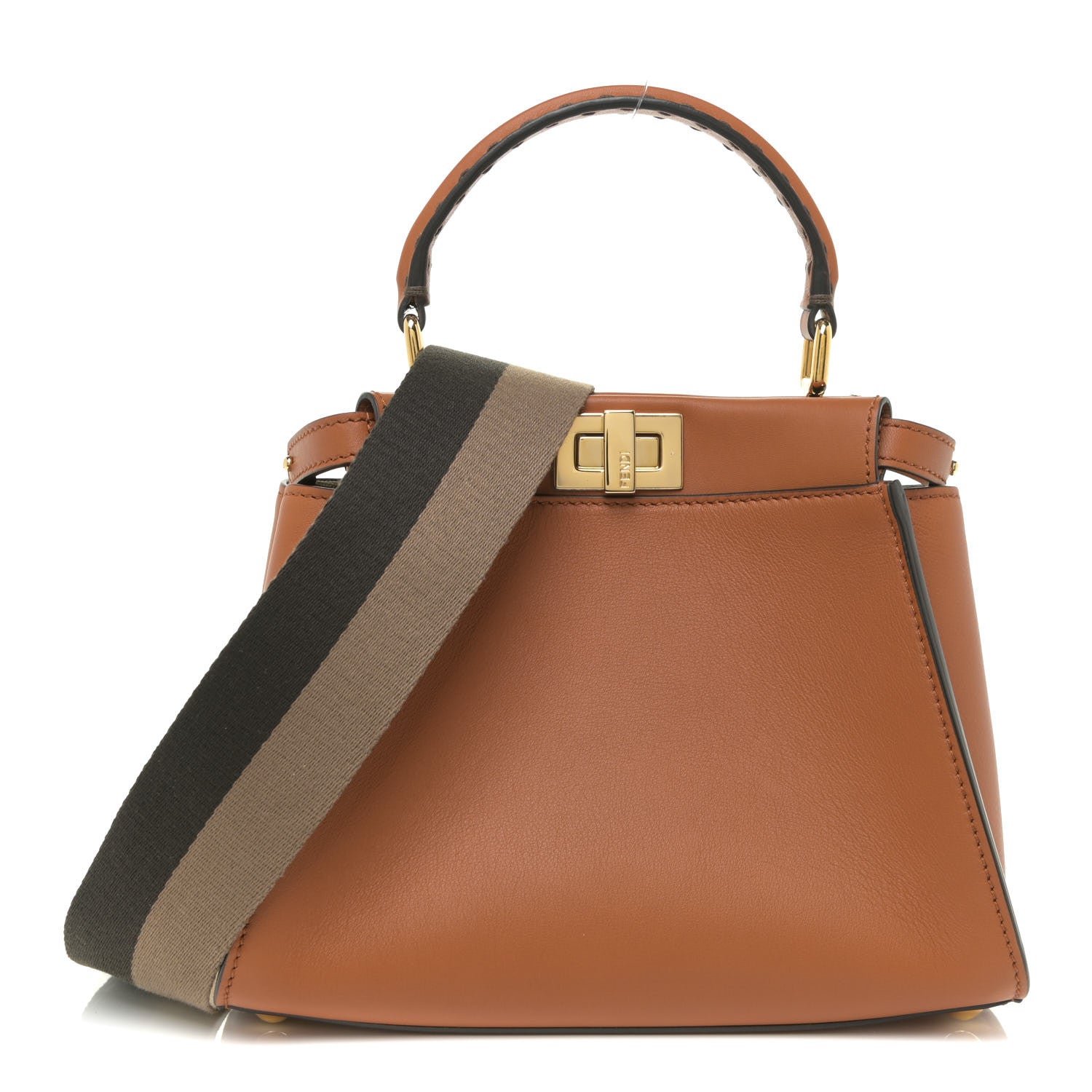 Fendi Vitello Seta Canvas FF Embroidered Mini Peekaboo Iconic Satchel Brandy Amazzonia 1 of 13