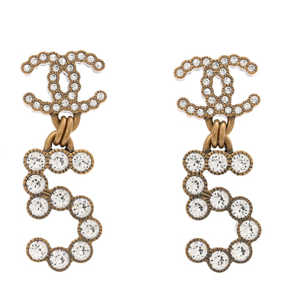 Chanel Metal Crystal City of Lights No 5 Drop Earrings Gold 1 of 4