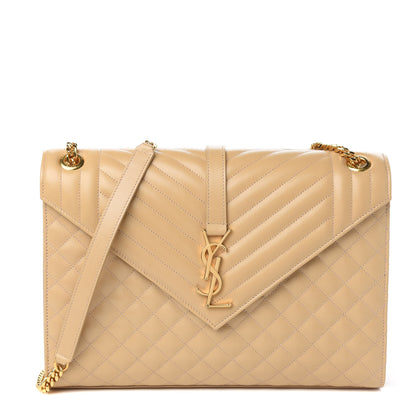Saint Laurent Grain De Poudre Mixed Matelasse Large Triquilt Monogram Satchel Nude Powder 1 of 9