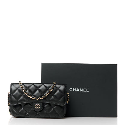 Chanel Lambskin Quilted Flap Phone Holder With Chain Black 13 of 13