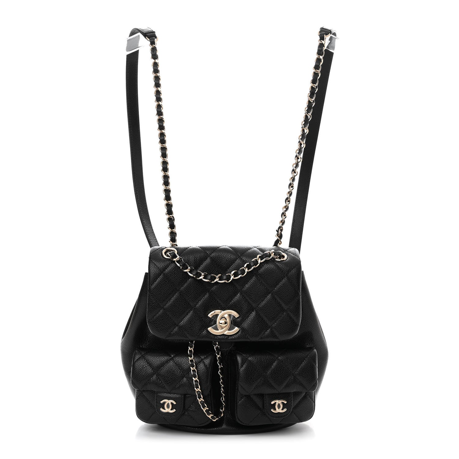Chanel Shiny Caviar Quilted Medium Duma Pockets Drawstring Backpack Black 1 of 11