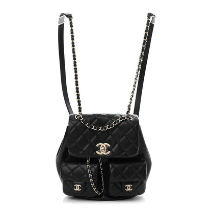 Chanel Shiny Caviar Quilted Medium Duma Pockets Drawstring Backpack Black 1 of 11