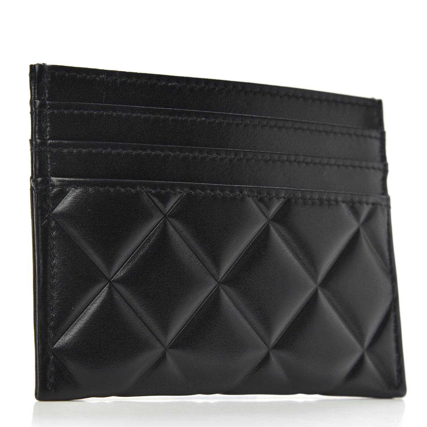Calfskin Quilted Diamond Card Holder Black