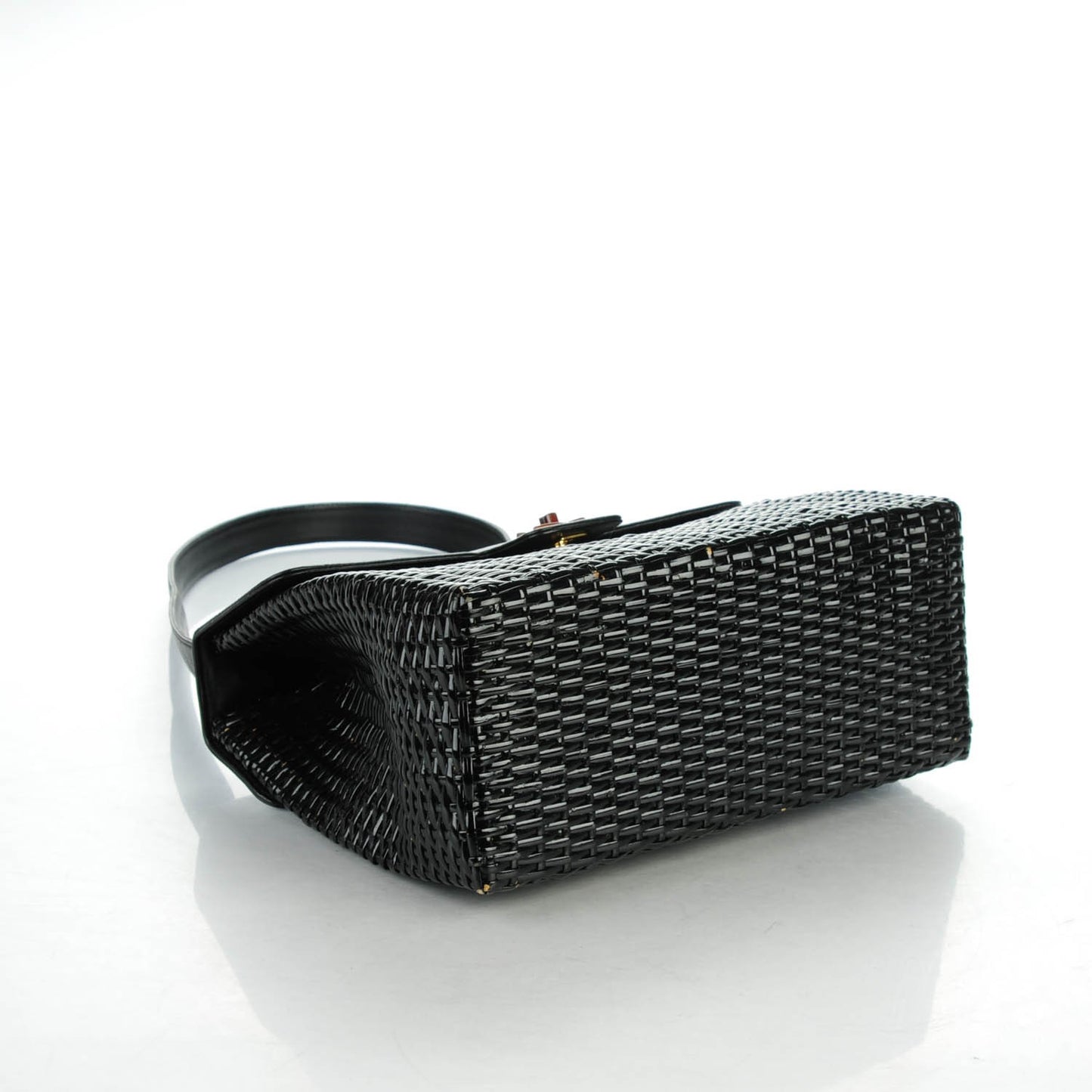 Lambskin Straw Basket Shoulder Bag Black