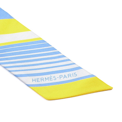 Hermes Silk Ex-Libris Sticker Twilly Bleu Moyen Jaune Vif 4 of 5