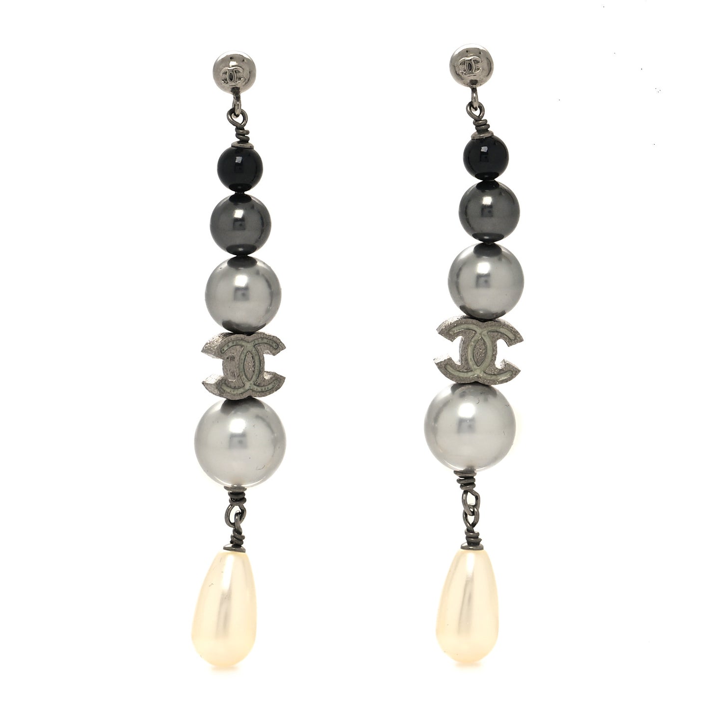 Ruthenium Pearl CC Drop Earrings Grey