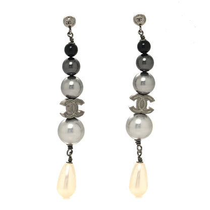 Chanel Ruthenium Pearl CC Drop Earrings Grey 1 of 3