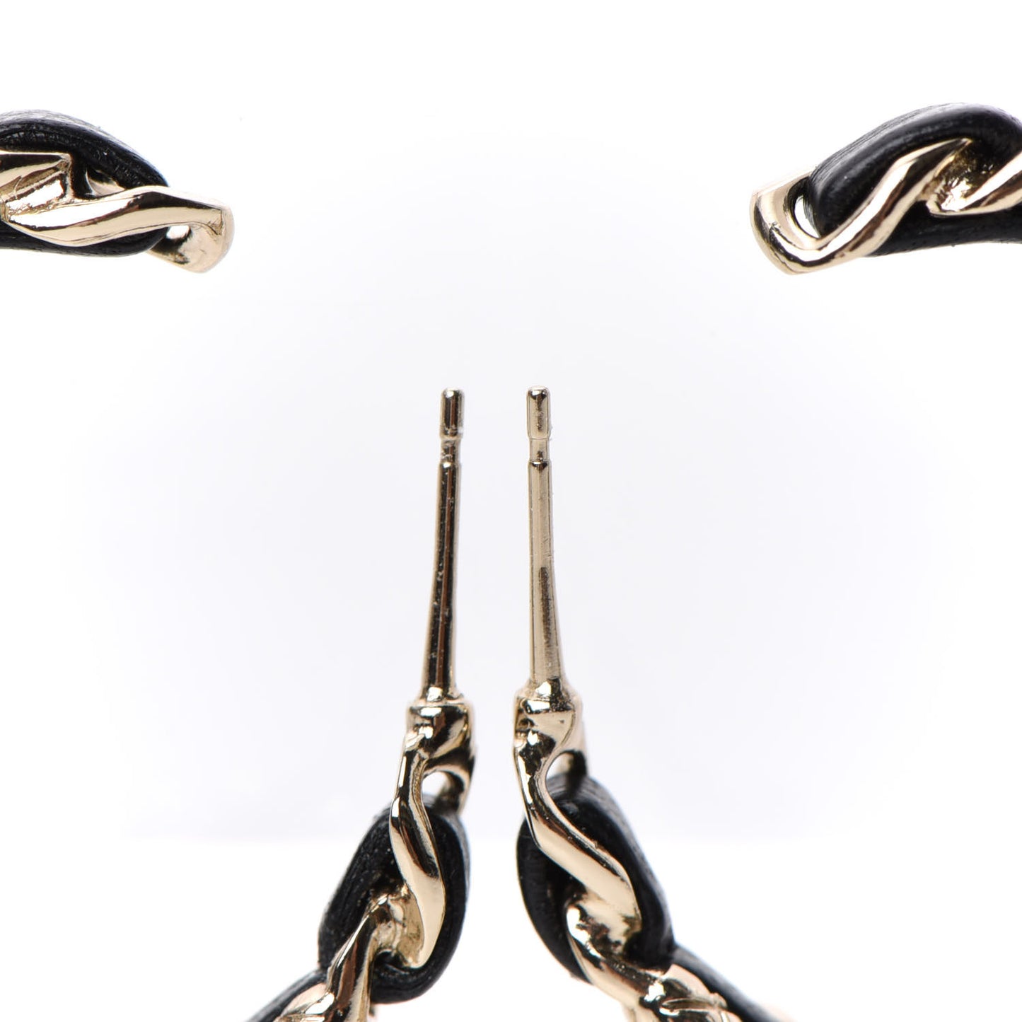 Lambskin CC Turnlock Chain Hoop Earrings Gold Black
