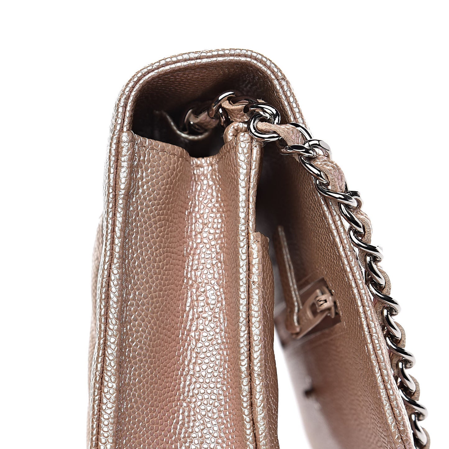 Metallic Caviar Chevron Quilted Wallet On Chain WOC Light Gold