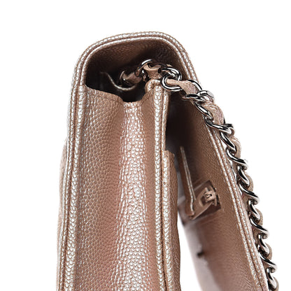 Chanel Metallic Caviar Chevron Quilted Wallet On Chain WOC Light Gold 13 of 14