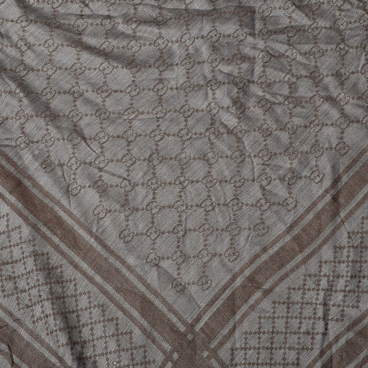Wool Silk Fox Fur Monogram Shawl Scarf Brown